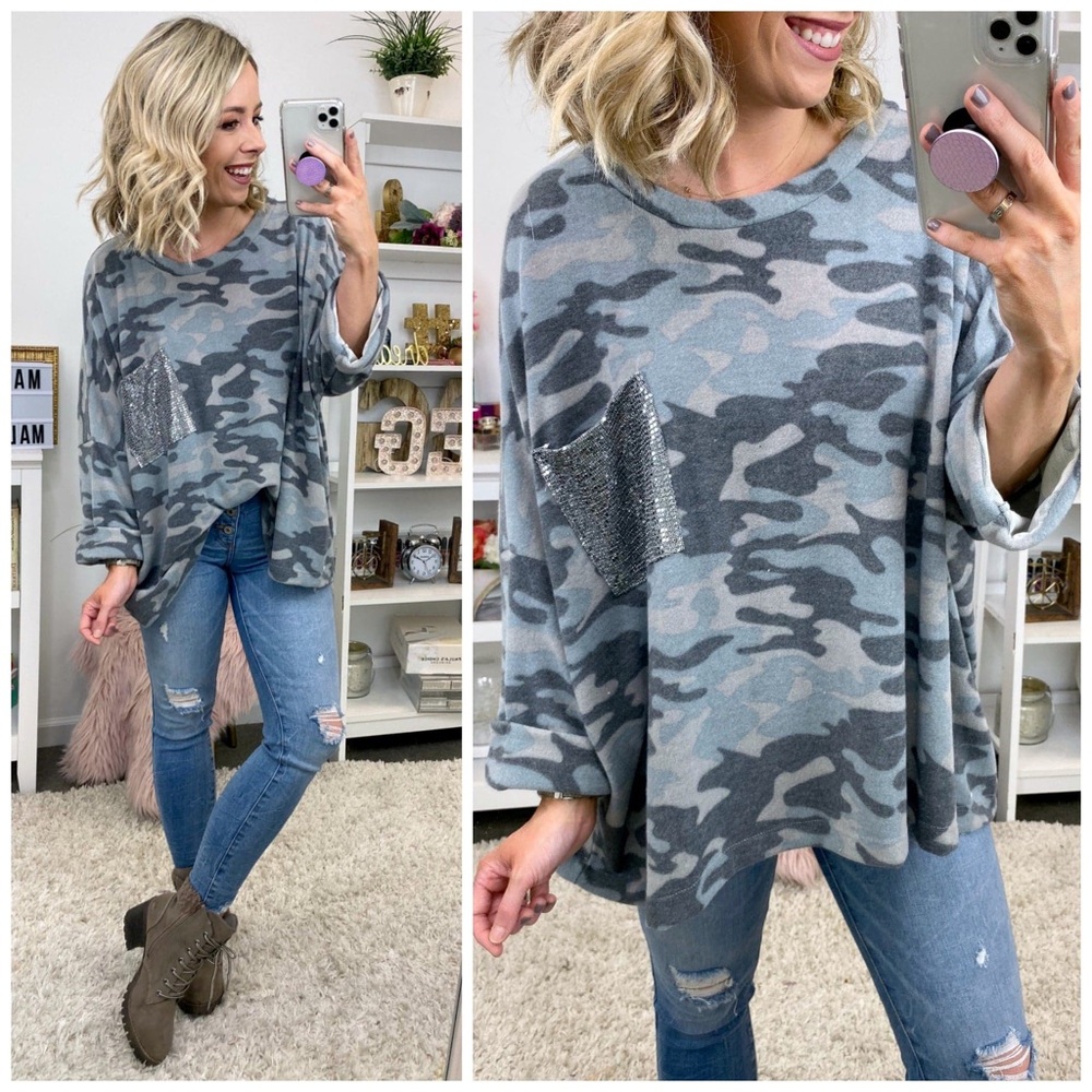 Glitter Pocket Camo Top